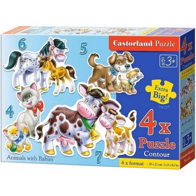 Háziállatok csemetéjükkel, Castorland 4x1 puzzle 4-5-6-7db