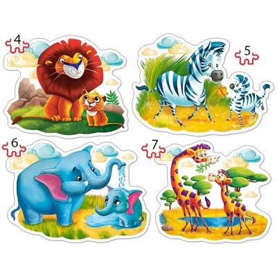Wild Animals of Africa With Babies, Castorland 4x1 Puzzle 4-5-6-7pc