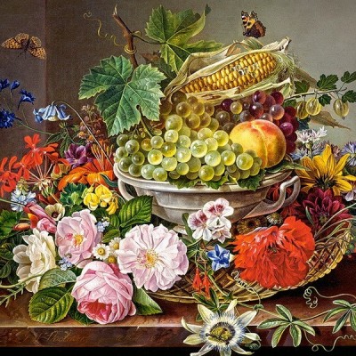 Virágkosár gyümölcsökkel, 2000 darabos Castorland puzzle