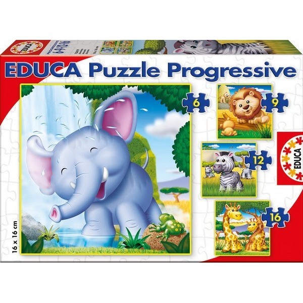 Wild Animals, Educa Progressive Puzzle 6-16 pc