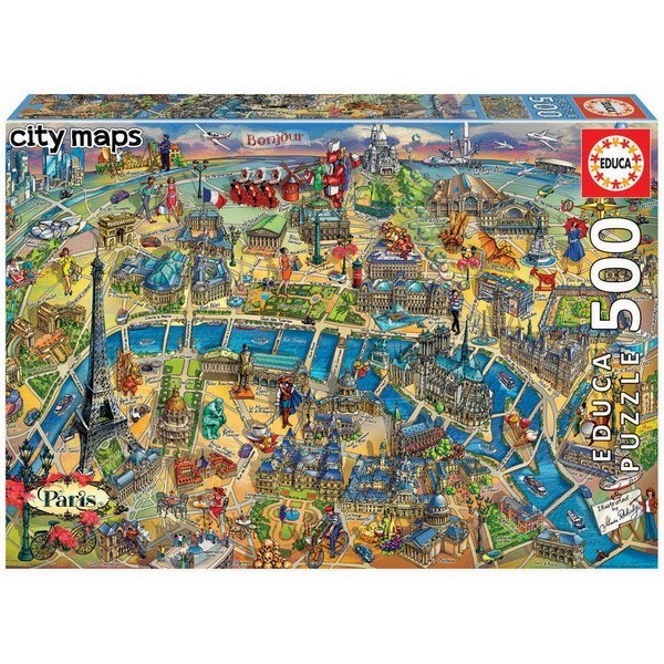 Párizs - Rajzos várostérkép, 500 darabos Educa puzzle